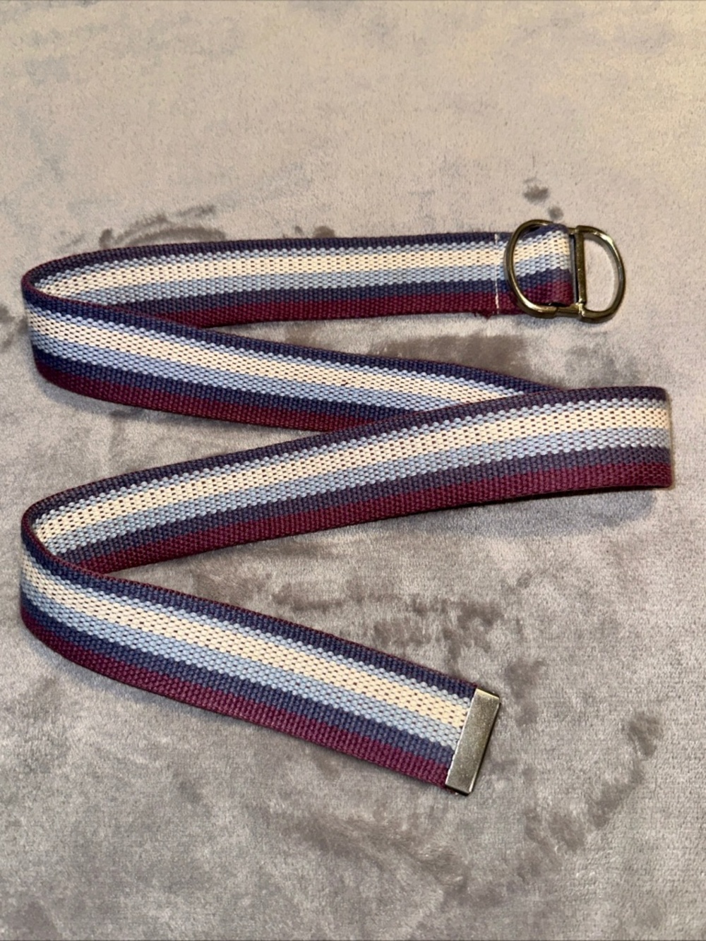 Preppy Striped D-Ring Ribbon Belt -Purple Blue Cream- 41" - Y2K Millennial Retro